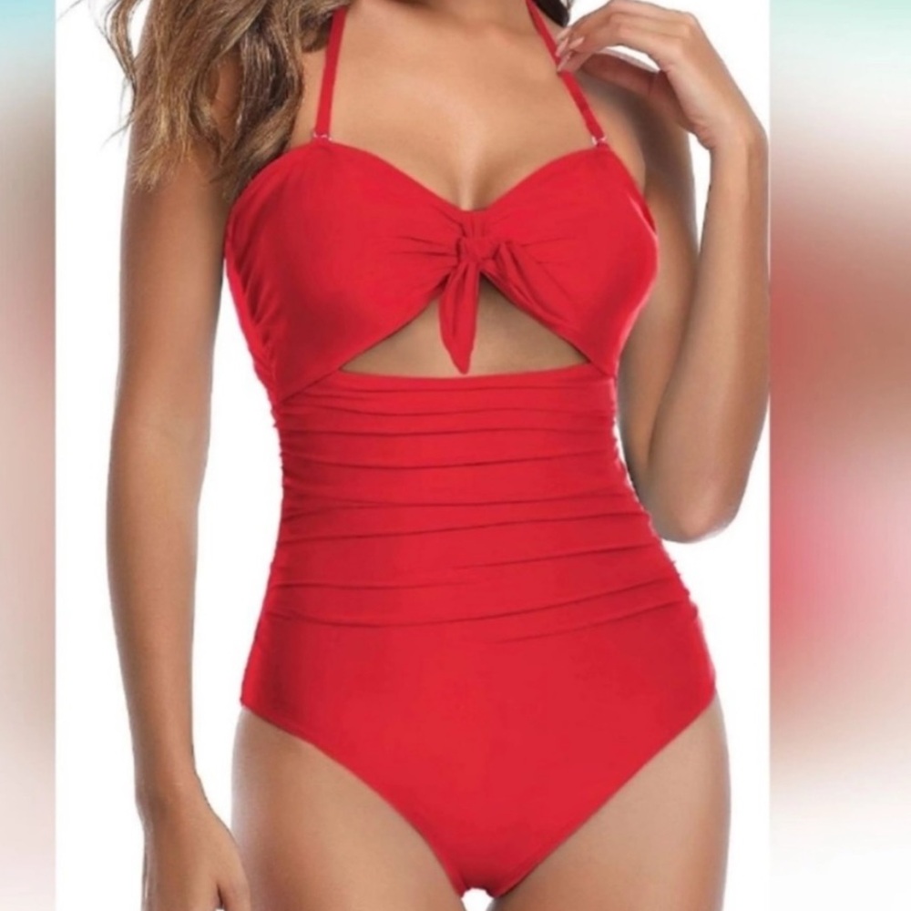 Woman’s Red Cut Out Ruched One Piece Swimsuit - BNWT